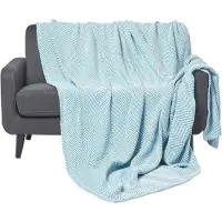 Homescapes Bedsprei Halden met Chevron-patroon, zeegroen/wit, 150 x 200 cm