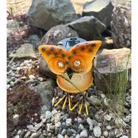 Impuls Metalen solarlamp "uil" - oranje/bruin - met colourchanging LED - Staand model - hoogte 22 x 16 x 1 cm - Tuindecoratie - Tuinverlichting