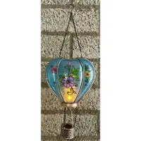 Impuls Decoratieve solarlamp hart met luchtballon " met flame LED " - Bloemen + Vogel print- kunststof - hangend model - hoogte 46 x 16 x 9.5 cm - Tuindecoratie - Tuinverlichting