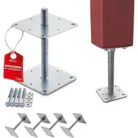 Sotech set van 4 paaldragers 160 x 160 x 250 mm, M24-schroefdraad, thermisch verzinkt staal, in hoogte verstelbare steunbeugel, schroefbare paalvoet, weerbestendig