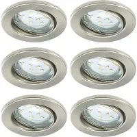 Trango Set van 6 IP23 inbouwspots 6729-062-5WAK RVS optiek incl. 6x 5 Watt GU10 LED lamp 3000K warm wit & GU10 fitting, badkamerlamp, plafondlamp, plafondspot