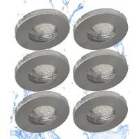 Trango Set van 6 IP65 inbouwspots 6729IP65-069MO in geborsteld aluminium incl. 6x 5 Watt 3000K warm wit Ultra Flat LED Module voor Badkamer, Douche, Plafondspots, Plafondlamp, Badkamerlamp