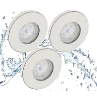 Trango Set van 3 IP65 inbouwspots 6729IP65-032MO gemaakt van geborsteld RVS incl. 3x 5 Watt 3000K warm wit Ultra Flat LED Module voor Badkamer, Douche, Plafondspots, Plafondlamp, Badkamerlamp