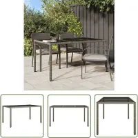 The Living Store Tuintafel 150x90x75 cm, met een blad van gehard glas en een frame van polyrotan, in de kleur grijs