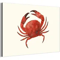 MuchoWow Aluminium schilderij 30x20 cm - Wanddecoratie metaal - Krab - Felrood - Poten - Metalen muurdecoratie woonkamer - Decoratie industrieel - Foto op dibond - Industriële accessoires slaapkamer