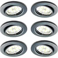 Trango Set van 6 IP23 LED inbouwspots 6729-061-5WAK antraciet mat incl. 6x 5 Watt GU10 LED lamp 3000K warm wit & fitting, badkamerlamp, douche plafondspot