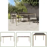The Living Store De Living Store tuintafel, beige, 190x90x75 cm, met gehard glas en polyrotan