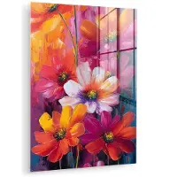 MuchoWow Glasschilderij 60x80 cm - Schilderij acrylglas - Felle bloemen - Dynamisch - Levendig - Foto op glas - Muurdecoratie woonkamer - Wanddecoratie slaapkamer - Schilderijen
