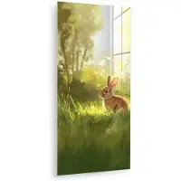 MuchoWow Glasschilderij 80x160 cm - Schilderij acrylglas - Konijn - Zonlicht - Bos - Foto op glas - Muurdecoratie woonkamer - Wanddecoratie slaapkamer - Schilderijen