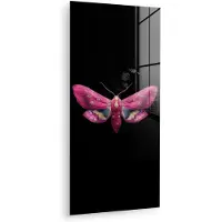 MuchoWow Glasschilderij 80x160 cm - Schilderij acrylglas - Vlinder - Roze - Nachtvlinder - Foto op glas - Muurdecoratie woonkamer - Wanddecoratie slaapkamer - Schilderijen