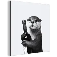 MuchoWow Aluminium schilderij 50x50 cm - Wanddecoratie metaal - Wijnfles - Otter - Zwart - Metalen muurdecoratie woonkamer - Decoratie industrieel - Foto op dibond - Industriële accessoires slaapkamer