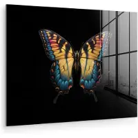 MuchoWow Glasschilderij 160x120 cm - Schilderij acrylglas - Vlinder - Kleurrijk - Speels - Foto op glas - Muurdecoratie woonkamer - Wanddecoratie slaapkamer - Schilderijen
