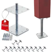 Sotech set van 12 paaldragers 160 x 160 x 250 mm schroefdraad M24 staal thermisch verzinkt draagvoet hoogteverstelbaar verbindingsstuk om vast te schroeven weerbestendig
