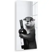 MuchoWow Glasschilderij 60x120 cm - Schilderij acrylglas - Wijnfles - Otter - Zwart - Foto op glas - Muurdecoratie woonkamer - Wanddecoratie slaapkamer - Schilderijen