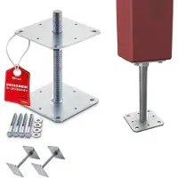 Sotech set van 2 paaldragers 160 x 160 x 250 mm schroefdraad M24 staal thermisch verzinkt houten paaldragers in hoogte verstelbare steunvoet om vast te schroeven weerbestendig