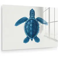 MuchoWow Glasschilderij 180x120 cm - Schilderij acrylglas - Schildpad - Blauw - Schild - Foto op glas - Muurdecoratie woonkamer - Wanddecoratie slaapkamer - Schilderijen