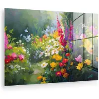 MuchoWow Glasschilderij 180x120 cm - Schilderij acrylglas - Zomertuin - Sfeervol - Bloemen - Foto op glas - Muurdecoratie woonkamer - Wanddecoratie slaapkamer - Schilderijen