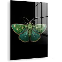 MuchoWow Glasschilderij 30x40 cm - Schilderij acrylglas - Mot - Levendig - Groen - Foto op glas - Muurdecoratie woonkamer - Wanddecoratie slaapkamer - Schilderijen