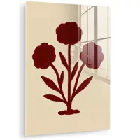 MuchoWow Glasschilderij 60x80 cm - Schilderij acrylglas - Bloemen - Bladeren - Rood - Minimalistisch - Foto op glas - Muurdecoratie woonkamer - Wanddecoratie slaapkamer - Schilderijen