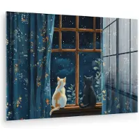 MuchoWow Glasschilderij 180x120 cm - Schilderij acrylglas - Kat - Sterrenhemel - Blauw - Foto op glas - Muurdecoratie woonkamer - Wanddecoratie slaapkamer - Schilderijen