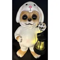 Impuls Decoratieve solarlamp "stokstaartje in onesie" - konijn - polyresin - hoogte 23x14x12cm - Tuinaccessoires - Decoratieve beelden voor buiten
