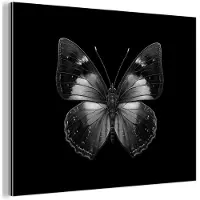 MuchoWow Aluminium schilderij 160x120 cm - Wanddecoratie metaal - Vlinder - Grijs - Mysterieus - Metalen muurdecoratie woonkamer - Decoratie industrieel - Foto op dibond - Industriële accessoires slaapkamer