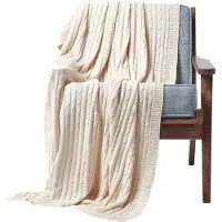 Homescapes kabelgebreide katoenen deken, beige, 150 x 200 cm