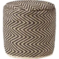 Homescapes Jute poef met chevronpatroon - ronde kruk zwart naturel, 40x45 cm