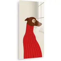 MuchoWow Glasschilderij 80x160 cm - Schilderij acrylglas - Silhouet - Hond - Trui - Rood - Foto op glas - Muurdecoratie woonkamer - Wanddecoratie slaapkamer - Schilderijen