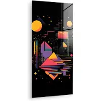 MuchoWow Glasschilderij 20x40 cm - Schilderij acrylglas - Abstract - Vormen - Lijnen - Kleurrijk - Foto op glas - Muurdecoratie woonkamer - Wanddecoratie slaapkamer - Schilderijen