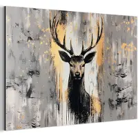MuchoWow Aluminium schilderij 150x100 cm - Wanddecoratie metaal - Abstract - Hert - Gewei - Goud - Metalen muurdecoratie woonkamer - Decoratie industrieel - Foto op dibond - Industriële accessoires slaapkamer