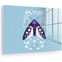 MuchoWow Glasschilderij 150x100 cm - Schilderij acrylglas - Bladeren - Wit - Vlinder - Insect - Foto op glas - Muurdecoratie woonkamer - Wanddecoratie slaapkamer - Schilderijen
