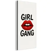 MuchoWow Aluminium schilderij 80x160 cm - Wanddecoratie metaal - Lip - Girl - Rood - Letters - Metalen muurdecoratie woonkamer - Decoratie industrieel - Foto op dibond - Industriële accessoires slaapkamer