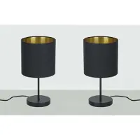 Trango Set van 2 LED-bedlamp 2018-10BL*2 *SOUL* Tafellamp met stoffen kap in zwart-goud incl. 1x E27 LED-lamp 3000K warm wit, lamp, vensterbanklamp , bedlampje voor slaapkamer