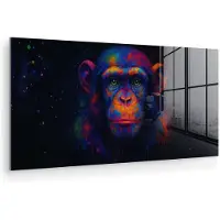 MuchoWow Glasschilderij 120x60 cm - Schilderij acrylglas - Kleurrijk - Aap - Abstract - Foto op glas - Muurdecoratie woonkamer - Wanddecoratie slaapkamer - Schilderijen
