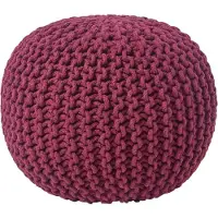 Homescapes Rond gebreide poef 100% katoen - pruim - 35x40 cm