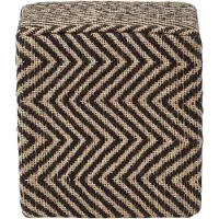 Homescapes jute poef met chevronpatroon - zitkubus zwart-naturel, 36x38 cm