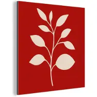 MuchoWow Aluminium schilderij 20x20 cm - Wanddecoratie metaal - Silhouet - Bladeren - Tak - Metalen muurdecoratie woonkamer - Decoratie industrieel - Foto op dibond - Industriële accessoires slaapkamer