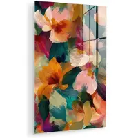 MuchoWow Glasschilderij 40x60 cm - Schilderij acrylglas - Harmonieus - Abstracte bloemen - Warme tinten - Foto op glas - Muurdecoratie woonkamer - Wanddecoratie slaapkamer - Schilderijen