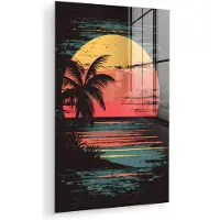 MuchoWow Glasschilderij 20x30 cm - Schilderij acrylglas - Strand - Minimalistisch - Zon - Oranje - Foto op glas - Muurdecoratie woonkamer - Wanddecoratie slaapkamer - Schilderijen