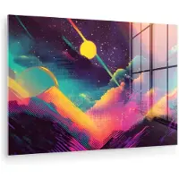MuchoWow Glasschilderij 90x60 cm - Schilderij acrylglas - Sterren - Bergen - Kleurrijk - Foto op glas - Muurdecoratie woonkamer - Wanddecoratie slaapkamer - Schilderijen