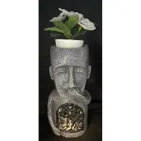 Impuls Polyresin solarlamp " Paas eiland " - grijs - met LED - staand model - hoogte 25 x 13 x 10 cm - Tuindecoratie - Tuinverlichting
