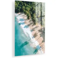 MuchoWow Glasschilderij 120x180 cm - Schilderij acrylglas - Tropisch - Strand - Water - Palmbomen - Foto op glas - Muurdecoratie woonkamer - Wanddecoratie slaapkamer - Schilderijen
