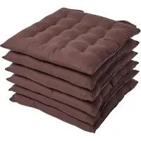 Homescapes stoelkussens – set van 6 zitkussens – katoen – 40x40 cm – bruin – met lint – voor eetkamer & buitengebruik