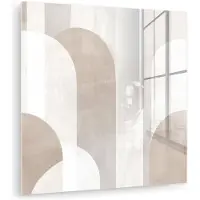 MuchoWow Glasschilderij 20x20 cm - Schilderij acrylglas - Abstracte bogen - Modern - Beige - Foto op glas - Muurdecoratie woonkamer - Wanddecoratie slaapkamer - Schilderijen