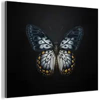 MuchoWow Aluminium schilderij 120x90 cm - Wanddecoratie metaal - Vlinder - Monochroom - Balans - Metalen muurdecoratie woonkamer - Decoratie industrieel - Foto op dibond - Industriële accessoires slaapkamer