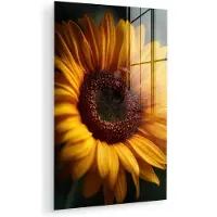 MuchoWow Glasschilderij 60x90 cm - Schilderij acrylglas - Geel - Zonnebloem - Zomers - Foto op glas - Muurdecoratie woonkamer - Wanddecoratie slaapkamer - Schilderijen