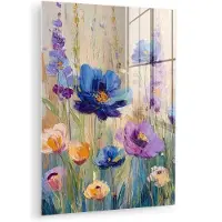 MuchoWow Glasschilderij 30x40 cm - Schilderij acrylglas - Zomers - Wilde bloemen - Penseelstreken - Foto op glas - Muurdecoratie woonkamer - Wanddecoratie slaapkamer - Schilderijen