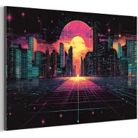 MuchoWow Aluminium schilderij 30x20 cm - Wanddecoratie metaal - Stad - Gebouwen - Zon - Geel - Metalen muurdecoratie woonkamer - Decoratie industrieel - Foto op dibond - Industriële accessoires slaapkamer