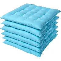 Homescapes stoelkussens – set van 6 zitkussens – katoen – 40x40 cm – lichtblauw – met lint – voor eetkamer & buitengebruik